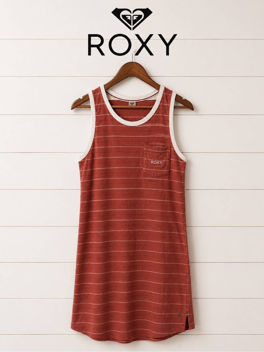 Roxy Striped Sleeveless Crew Neck T-Shirt Burnt Orange White size S